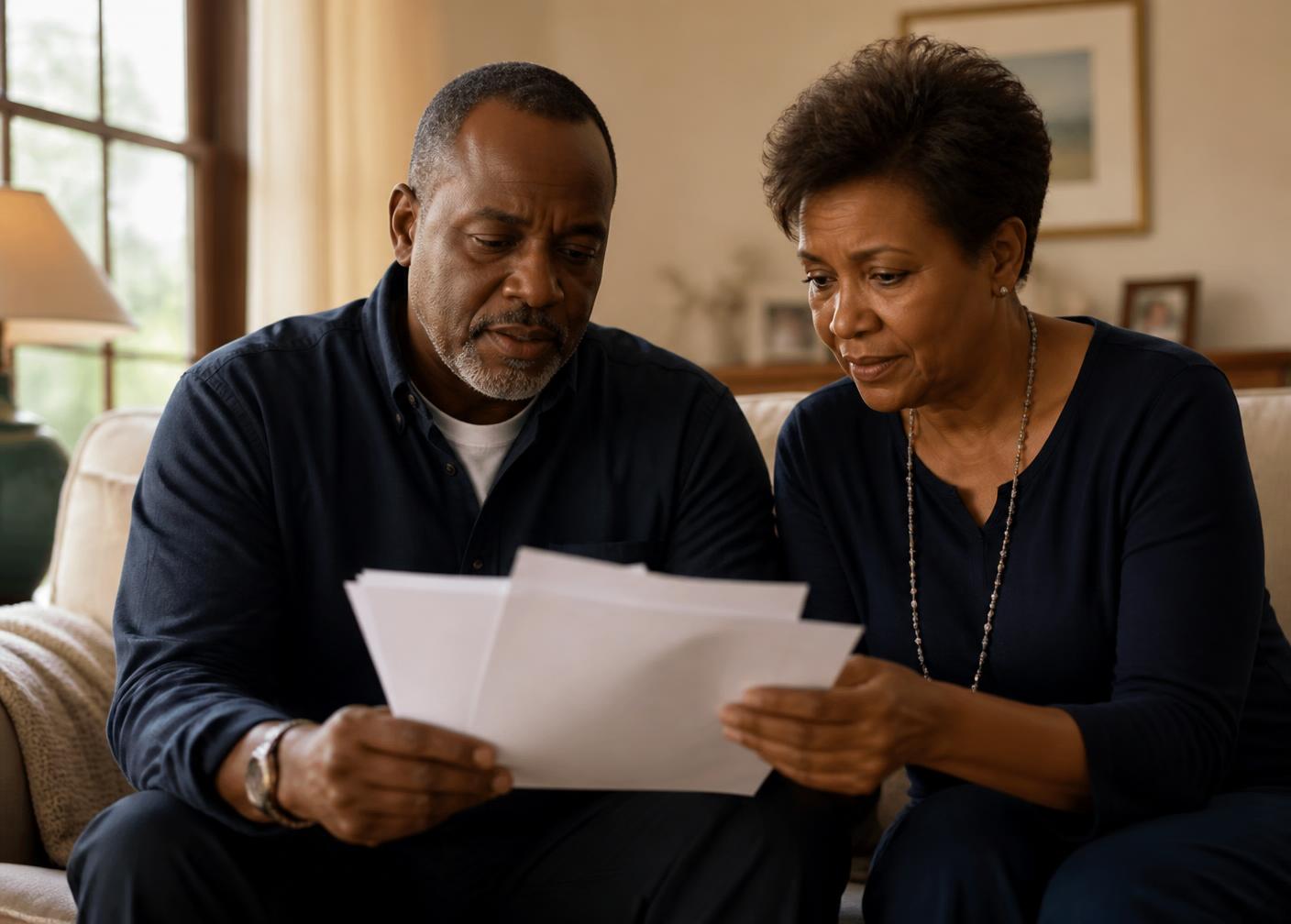 A couple reviewing their paperwork together at home